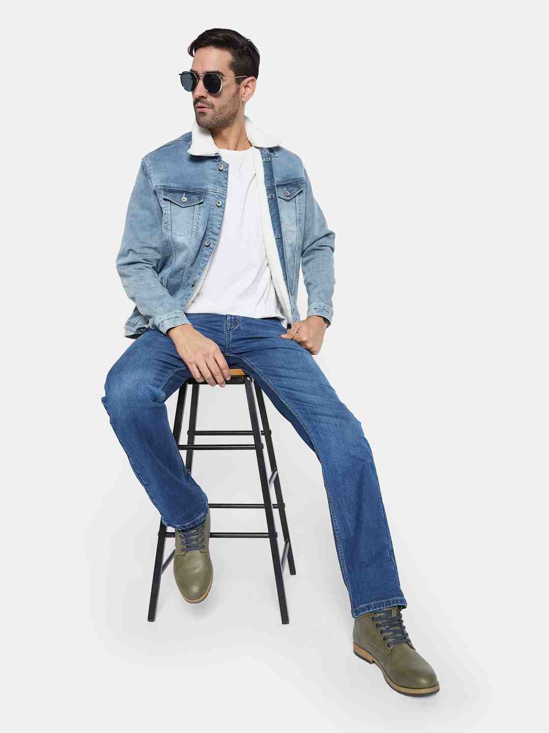 Octave Men Straight Fit Mid-Rise Light Fade Stretchable Jeans