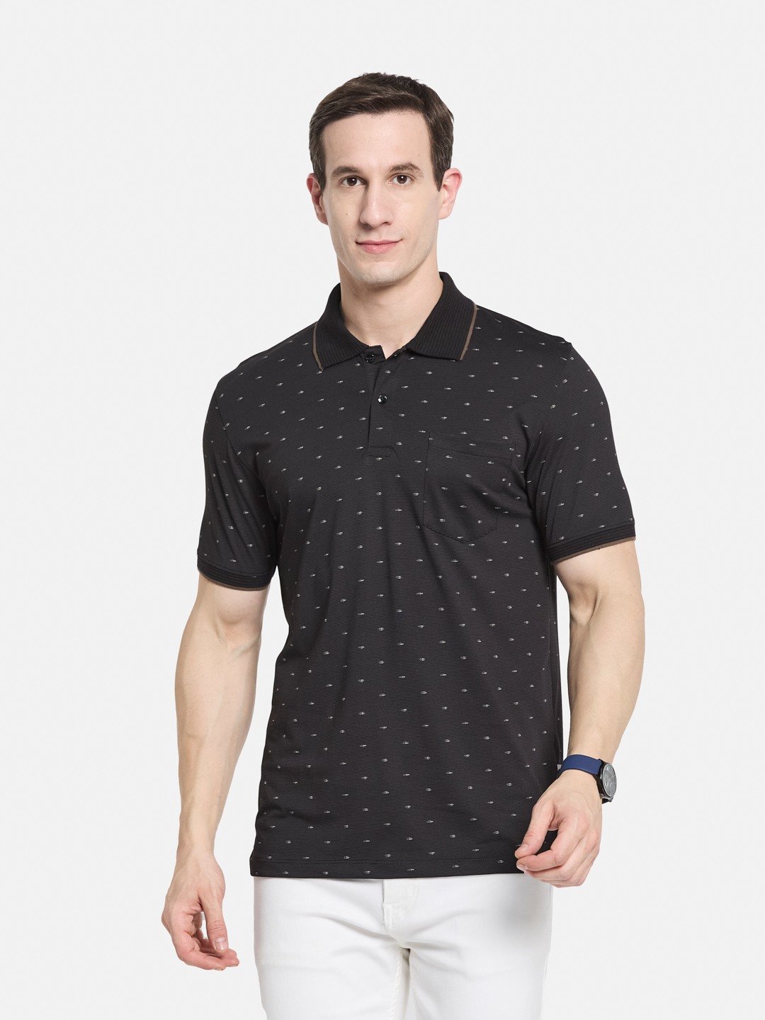AOP MOTIF PRINT  POLO NECK COTTON  T-SHIRT