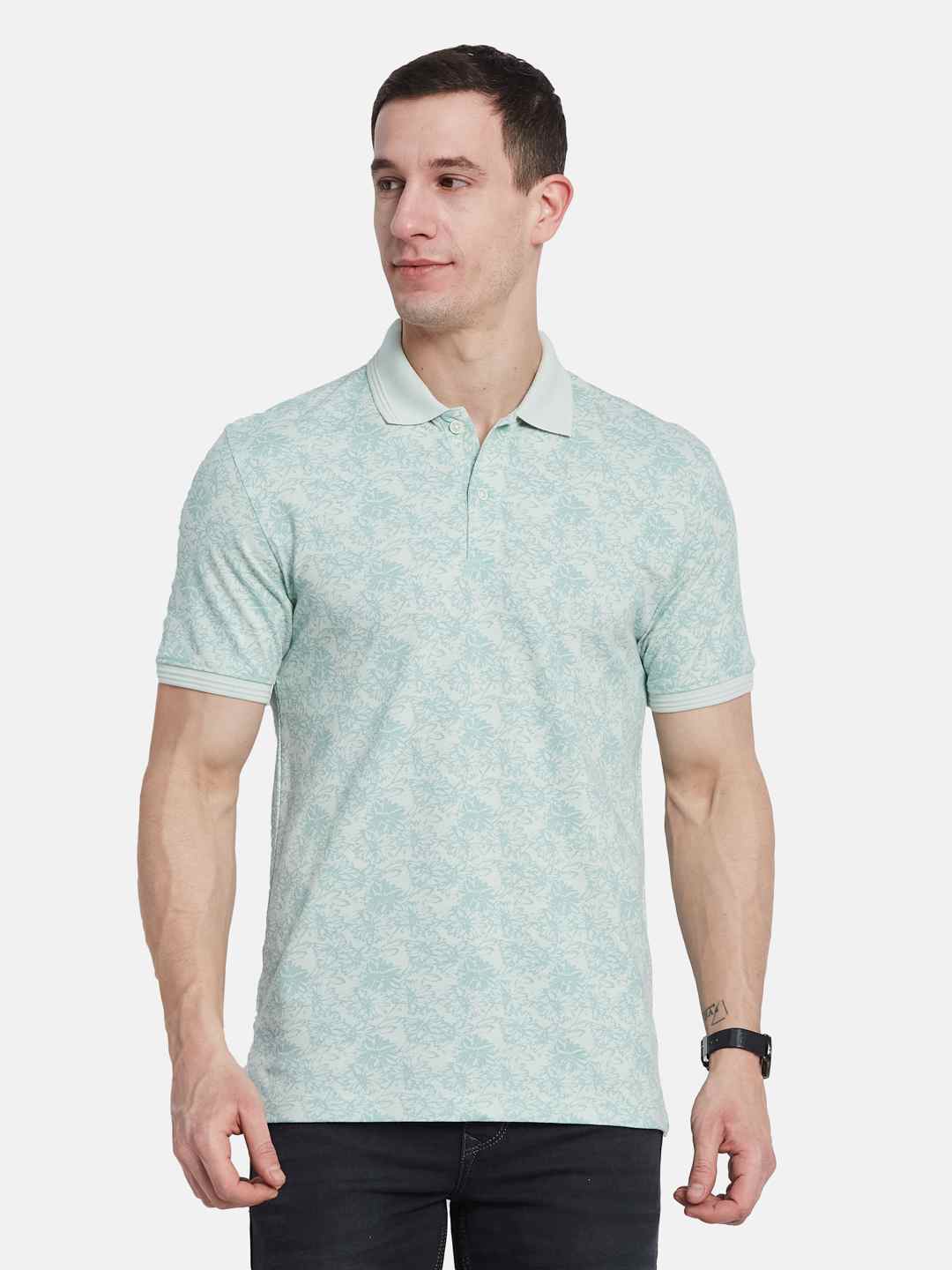 Octave Men Floral Printed Polo Collar T-shirt