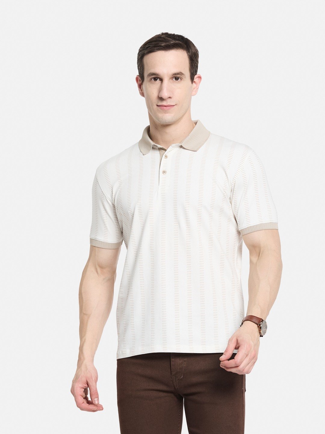 AOP MOTIF PRINT POLO NECK SINGLE JERSEY KNIT T-SHIRT
