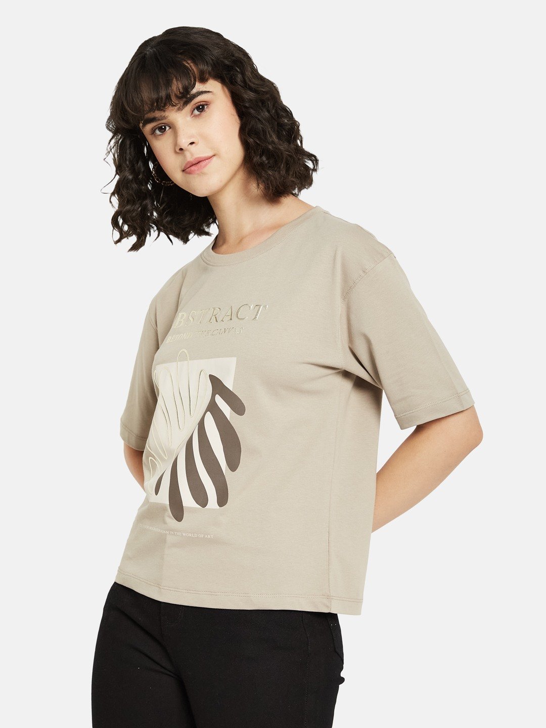 METTLE Women Graphic Printed Round Neck Cotton T-shirt