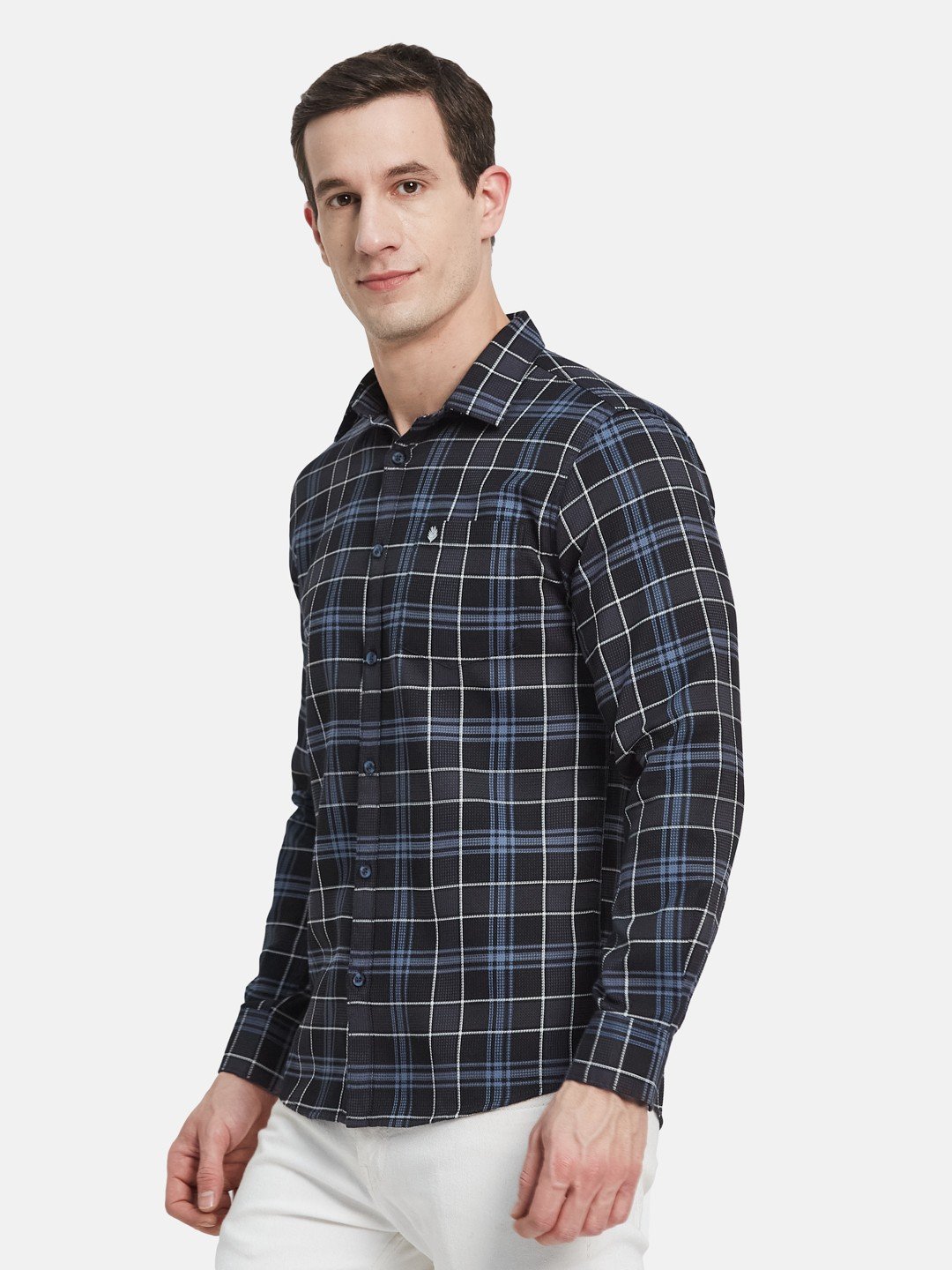 METTLE Men Spread Collar Checked Cotton Casual Shirt