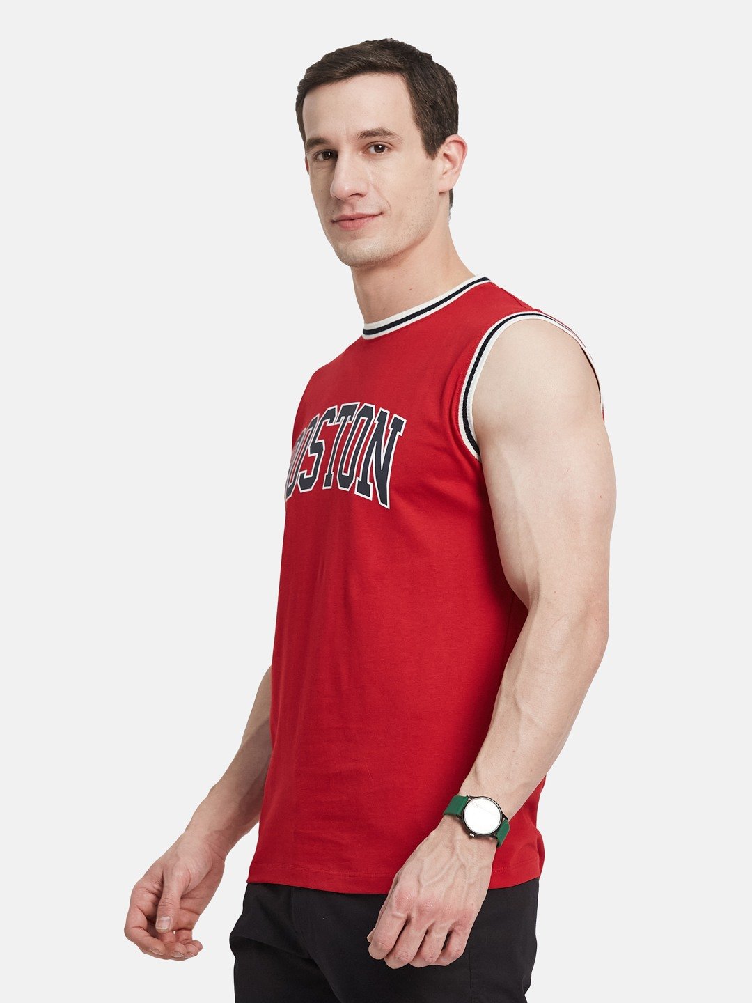 CHEST PRINT ROUND NECK SHANDOW SINGLE JERSEY KNIT  T-SHIRT