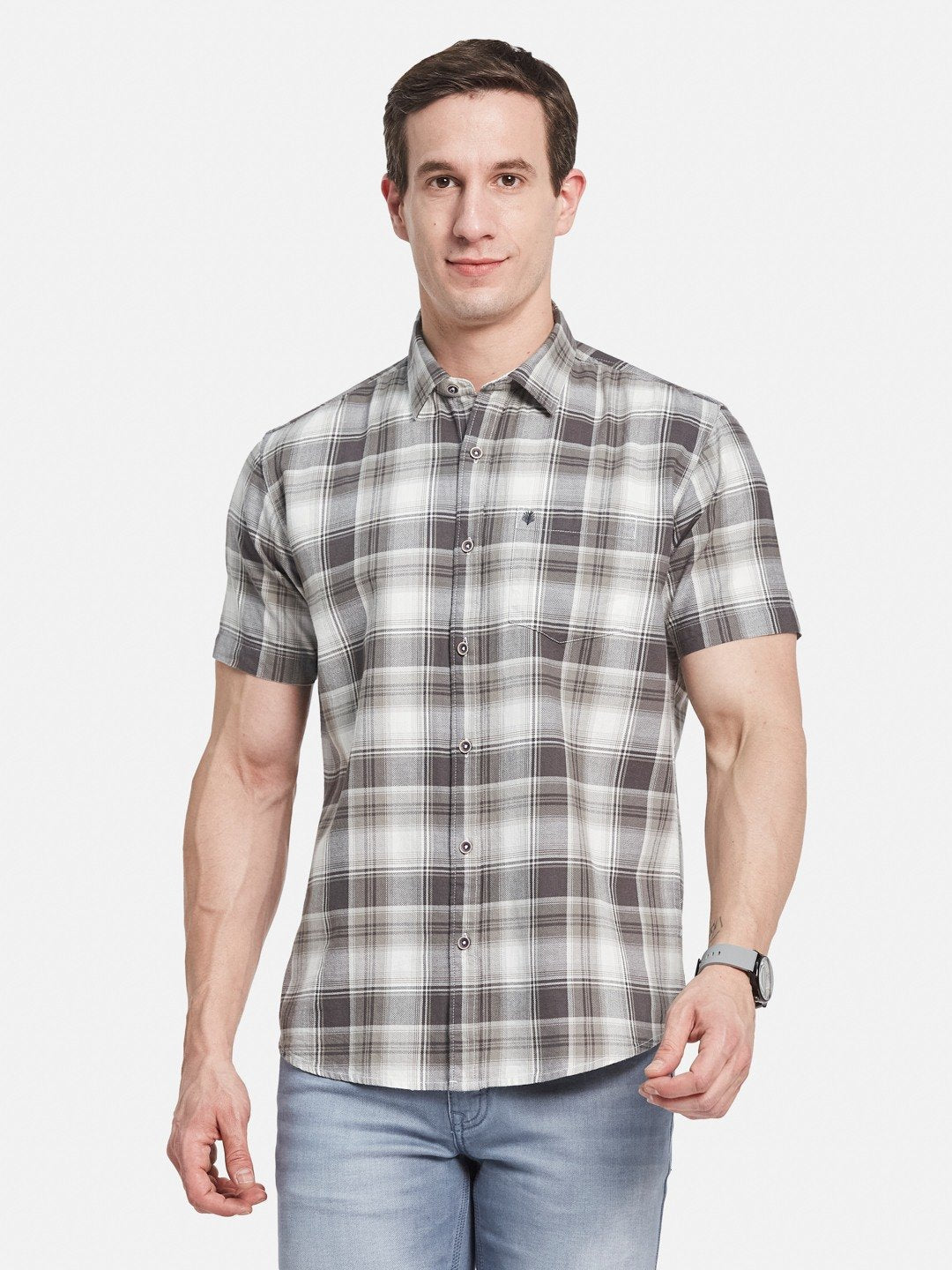 METTLE Men Opaque Checked Casual Shirt