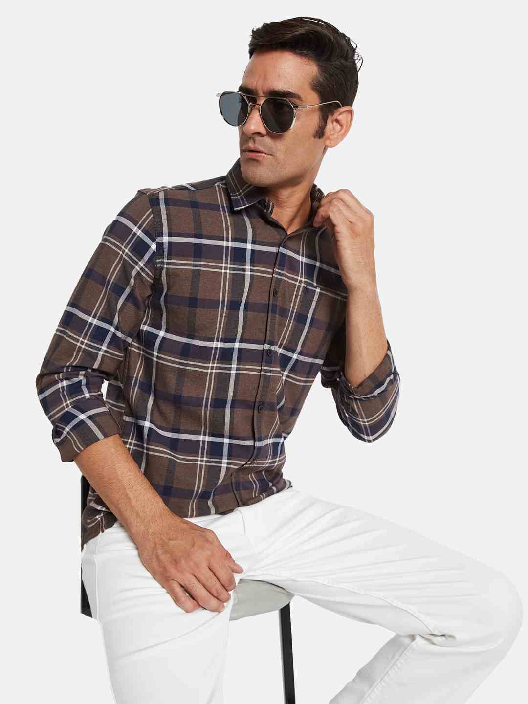 METTLE Men Opaque Checked Casual Shirt