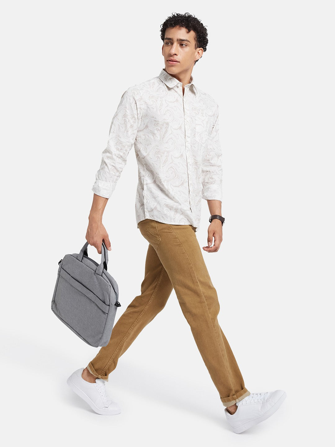 METTLE Men Abstract Printed Spread Collar Cotton Casual Shirt