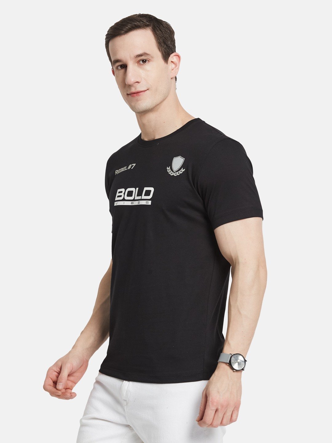 BACK  PRINT ROUND NECK SINGLE JERSEY KNIT T-SHIRT
