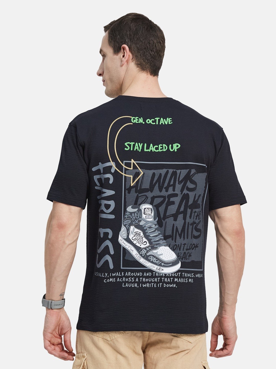 BACK PRINT ROUND NECK SEER SUCKER T-SHIRT