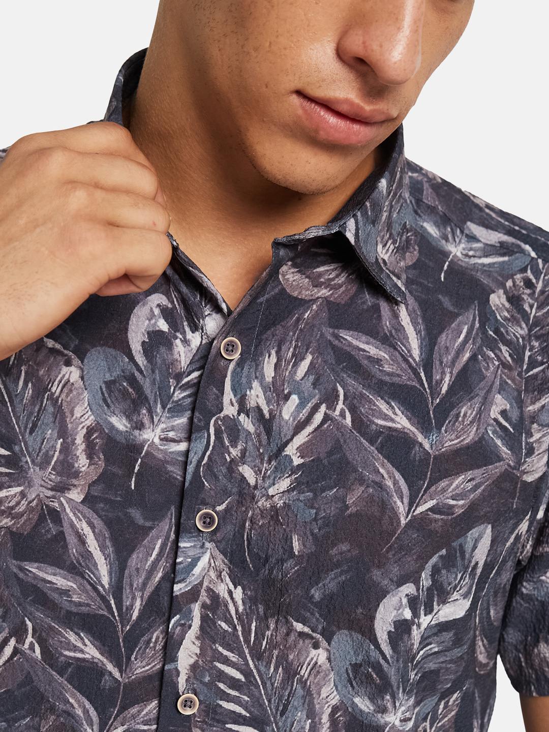 METTLE Men Floral Printed Spread Collar Cotton Casual Shirt