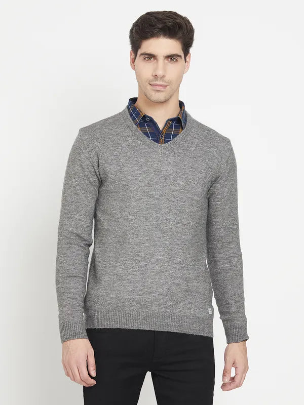 Grey Acrylic Full Sleeve Pullover Sweater