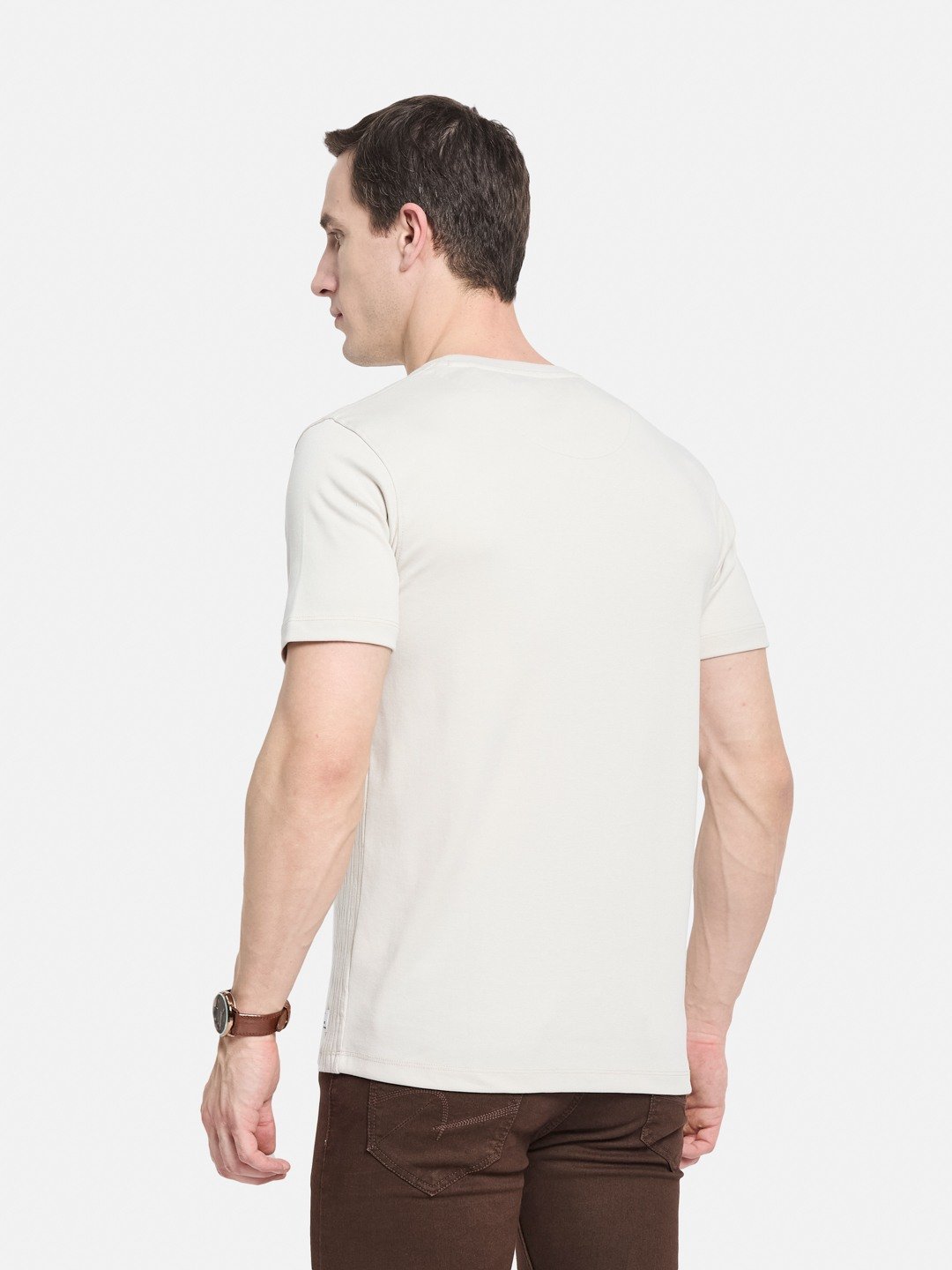 STRUCTURE ROUND NECK TRANSFER INTERLOCK T-SHIRT