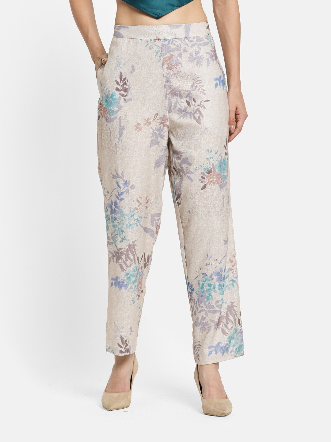 METTLE Floral Printed Cotton Trousers