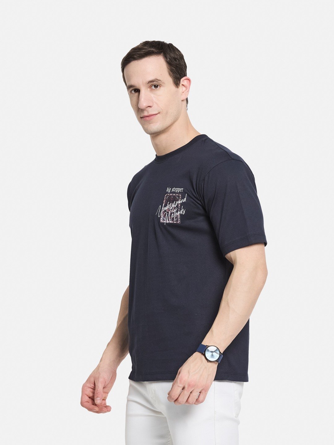 BACK  PRINT ROUND NECK SINGLE JERSEY KNIT T-SHIRT