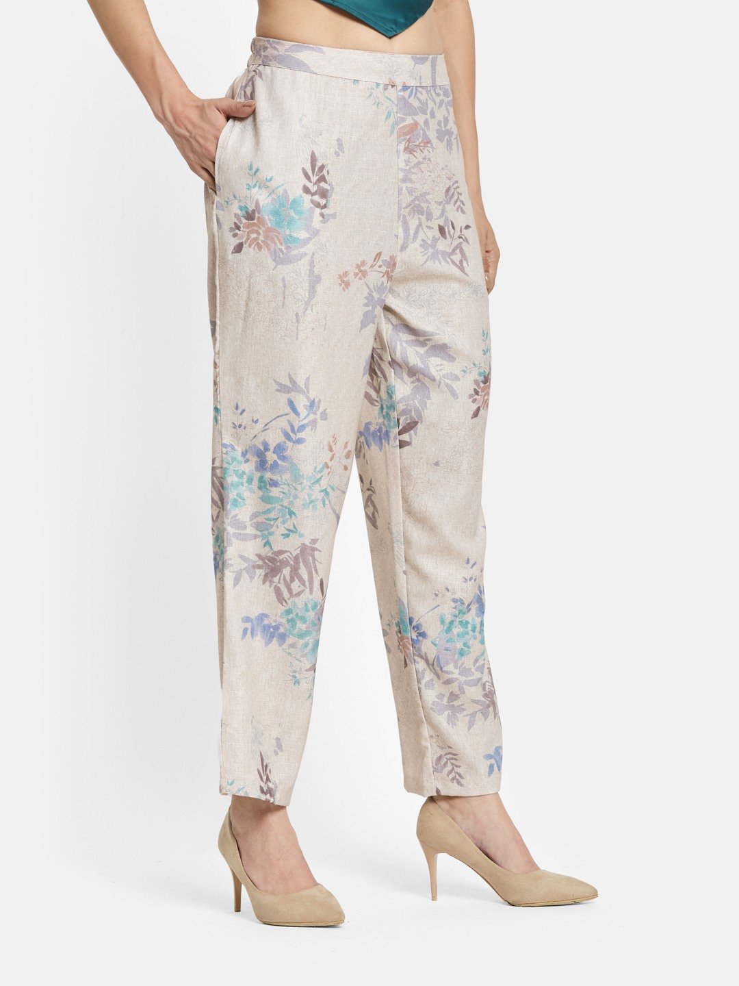 METTLE Floral Printed Cotton Trousers