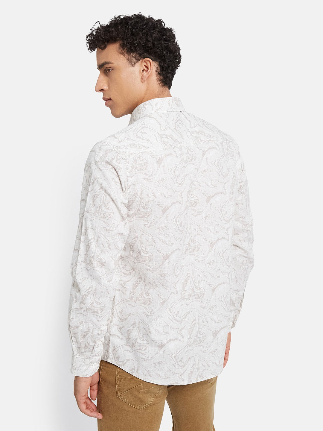 METTLE Men Abstract Printed Spread Collar Cotton Casual Shirt