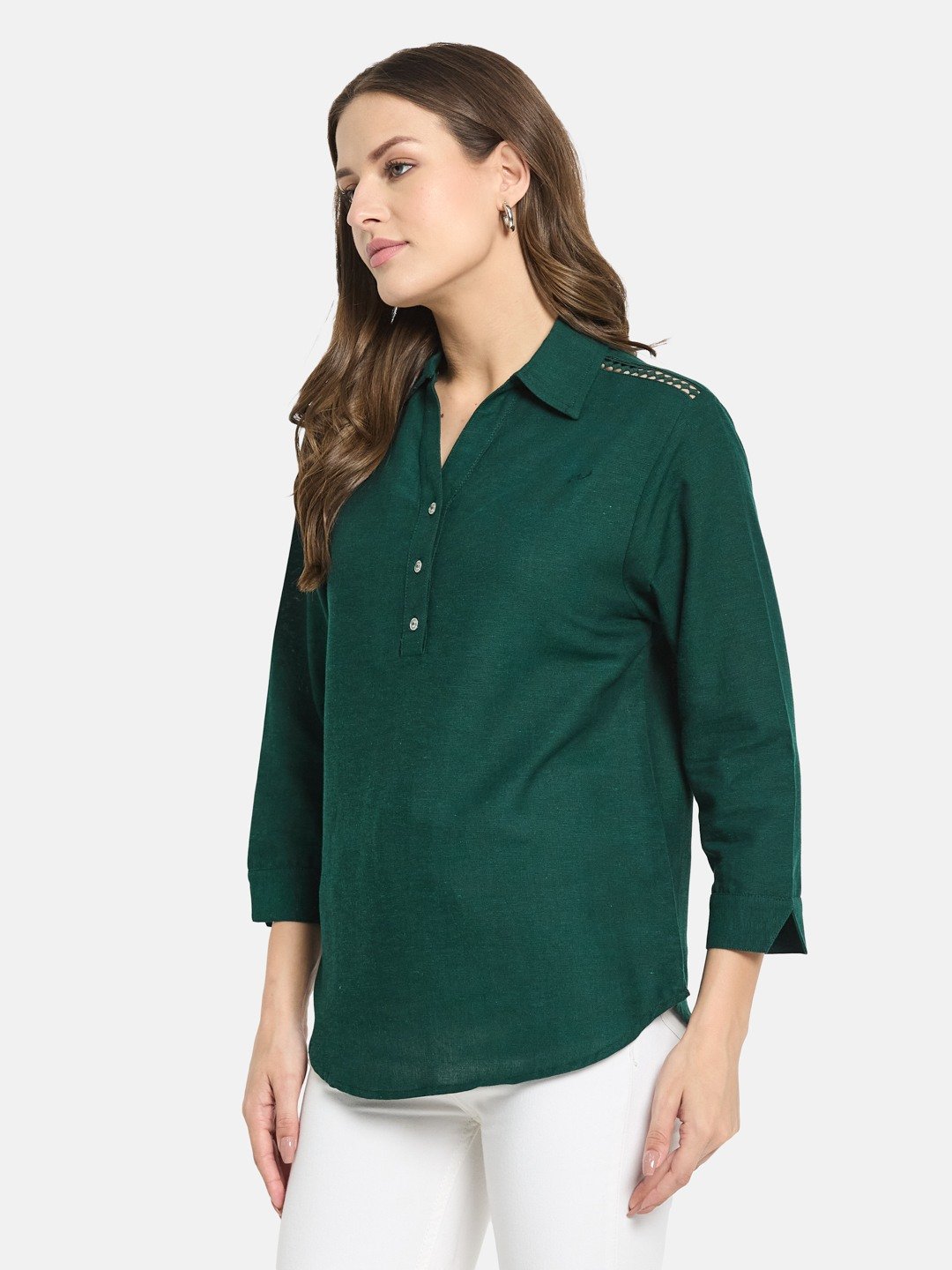 METTLE Women Cotton Shirt Collar Top