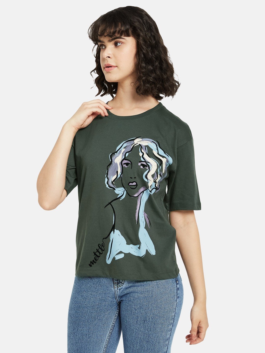 METTLE Women Graphic Printed Round Neck Cotton T-shirt