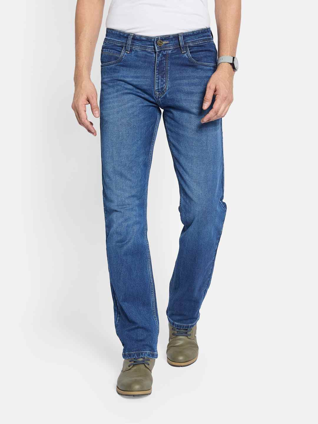 Octave Men Straight Fit Mid-Rise Light Fade Stretchable Jeans