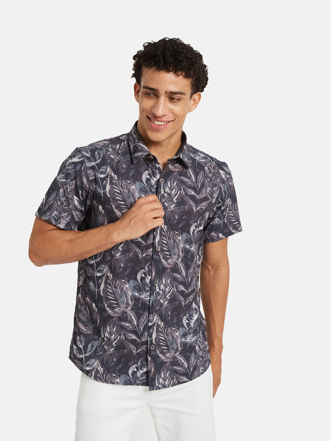METTLE Men Floral Printed Spread Collar Cotton Casual Shirt