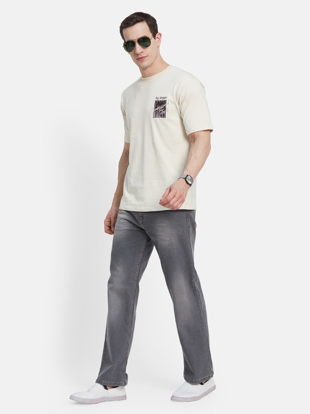 BACK  PRINT ROUND NECK SINGLE JERSEY KNIT T-SHIRT