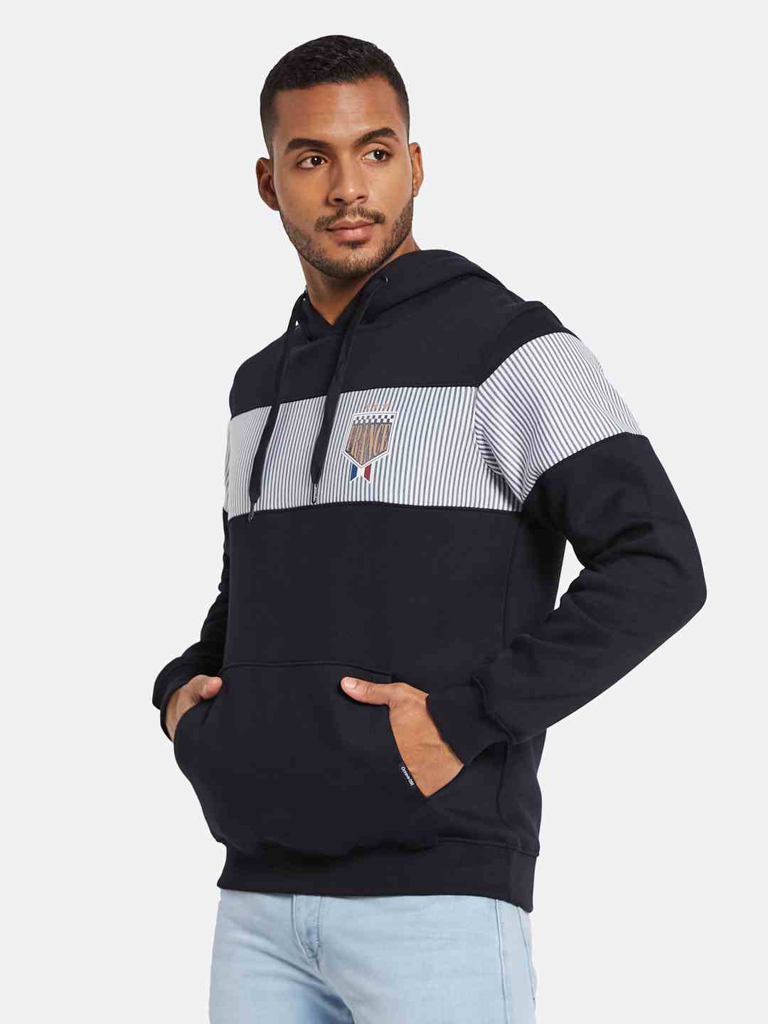 Octave Men Striped Hooded Sweatshirt