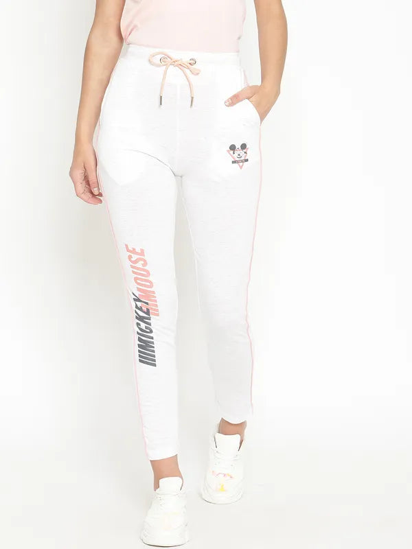 Women White Melange Trackpants