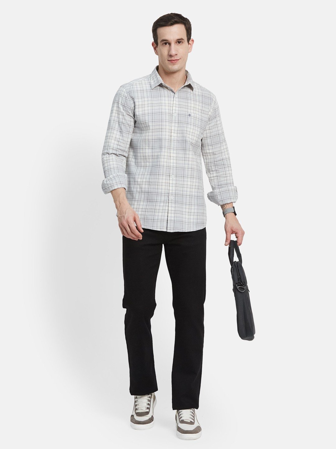 METTLE Men Spread Collar Tartan Checked Cotton Casual Shirt