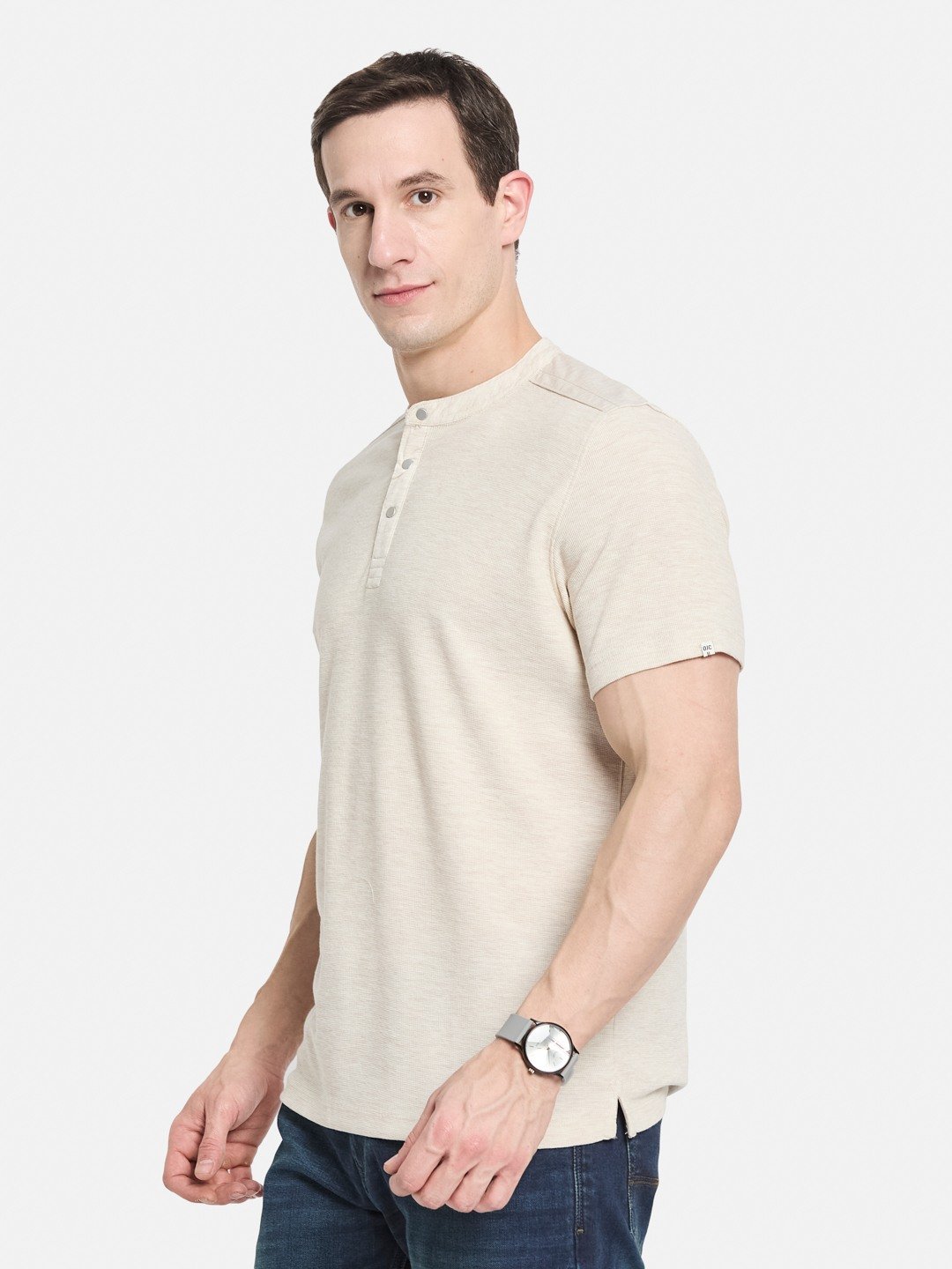 CORE HENLEY NECK WAFFLE KNIT T-SHIRT