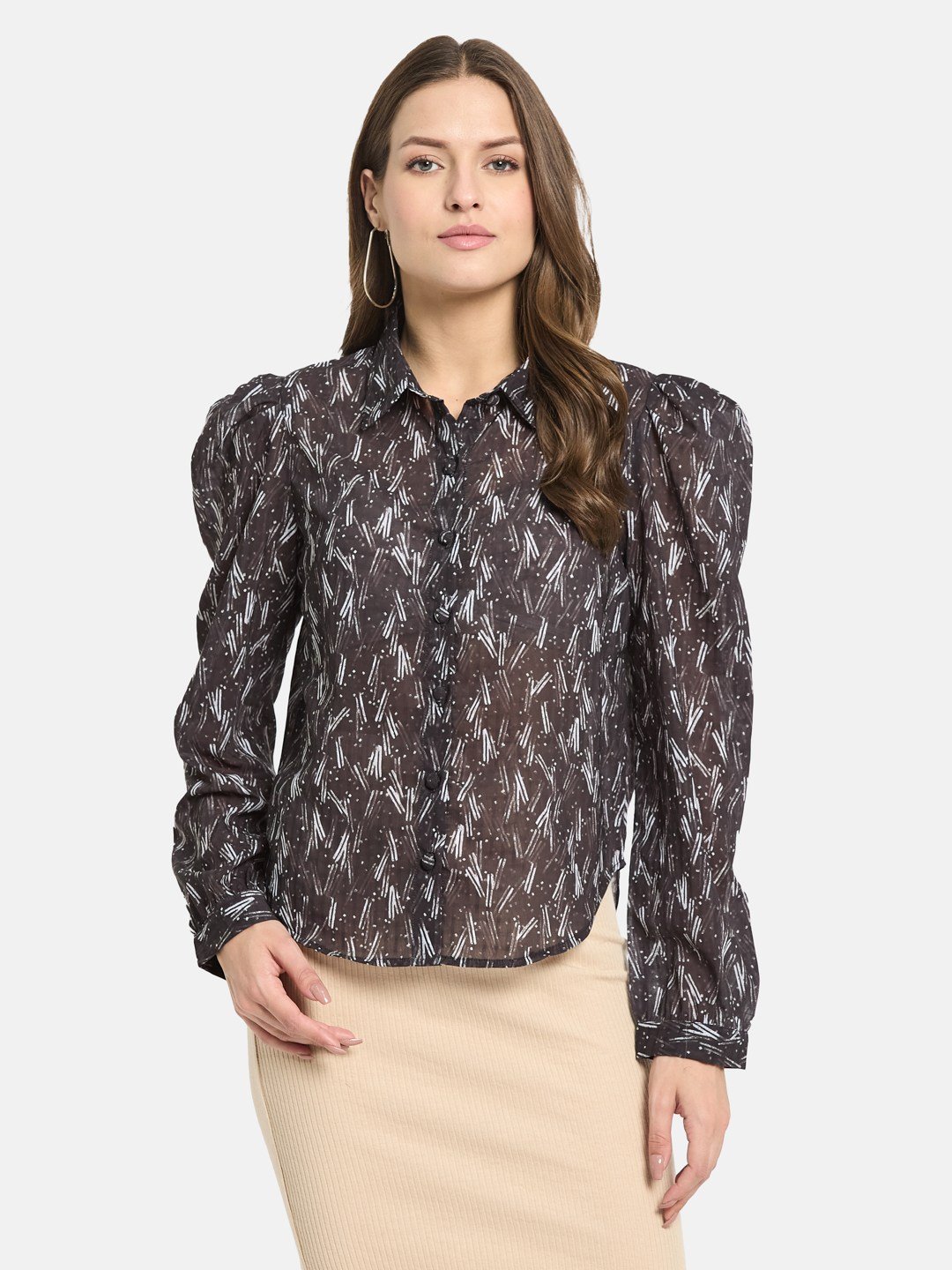 METTLE Women Black Opaque Printed Casual Shirt