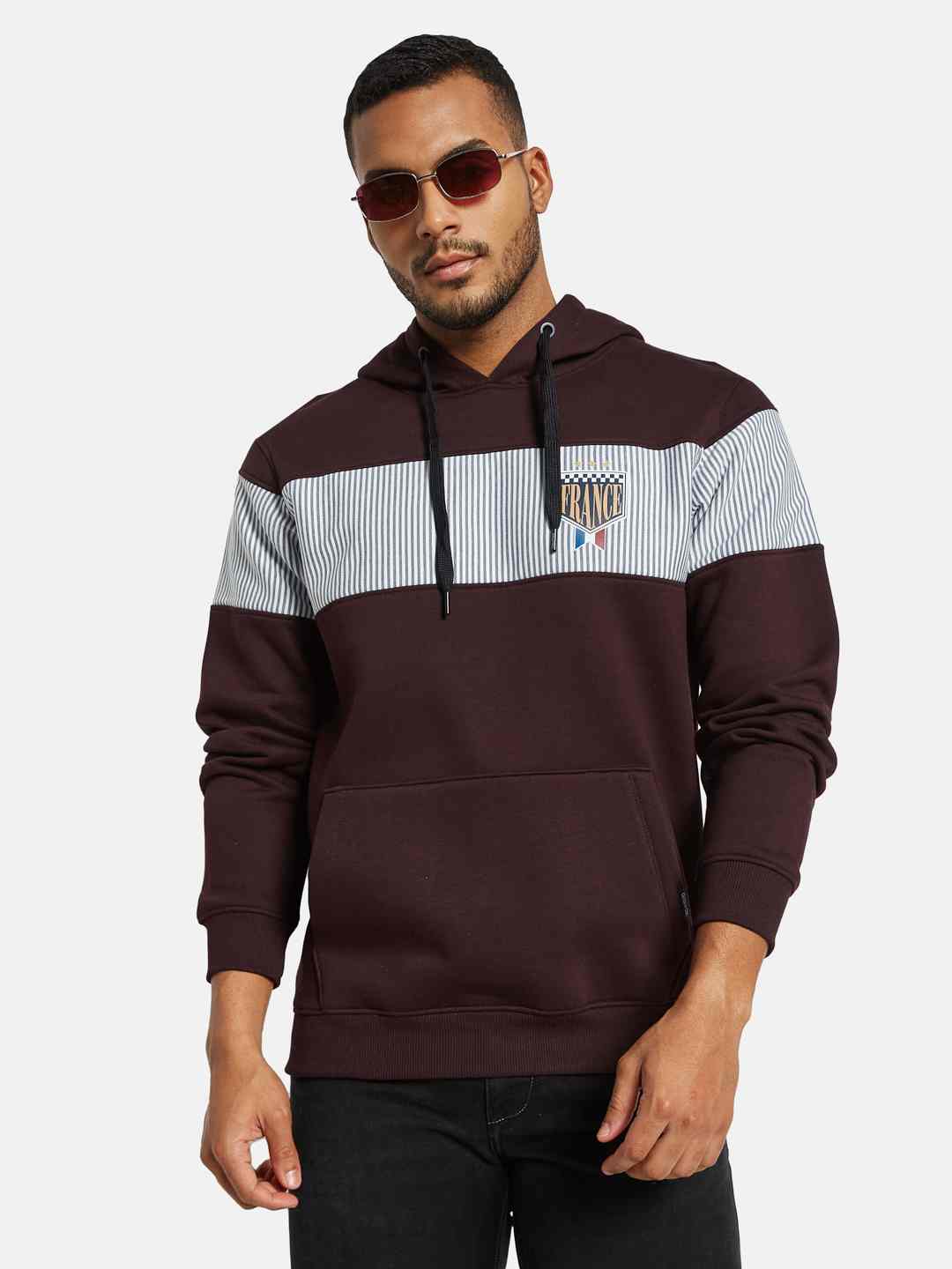 Octave Men Colourblocked Hooded Sweatshirt