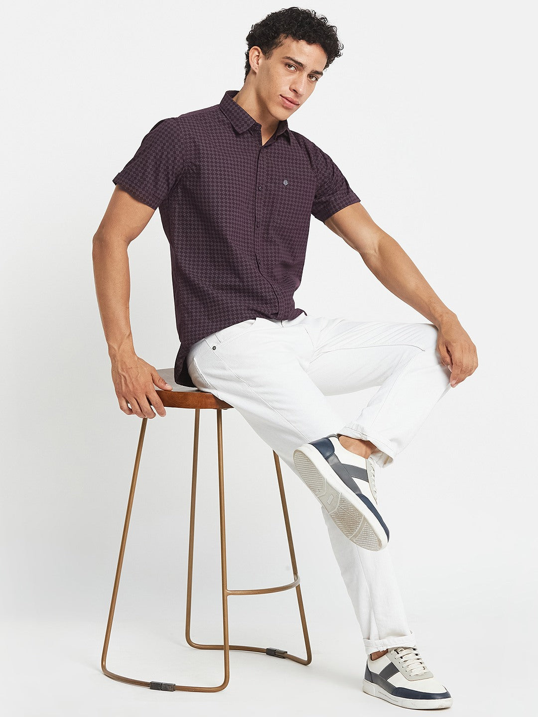 METTLE Men Geometric Printed Spread Collar Cotton Casual Shirt
