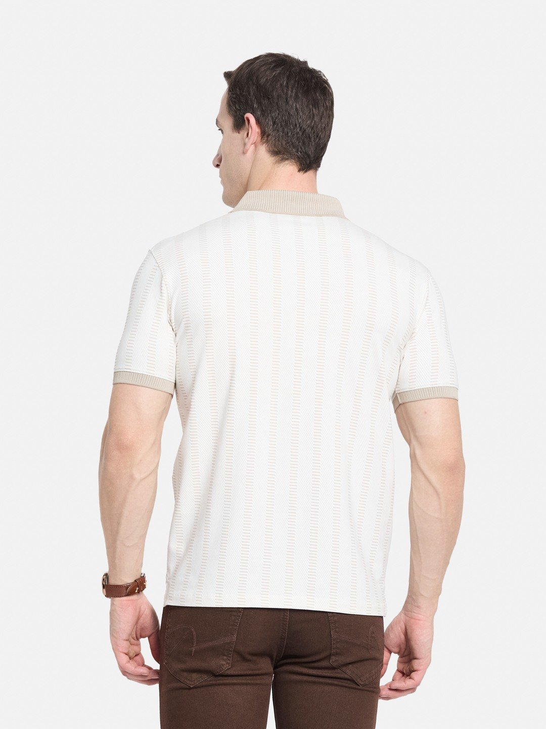 AOP MOTIF PRINT POLO NECK SINGLE JERSEY KNIT T-SHIRT