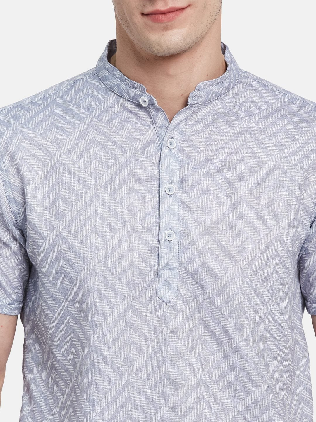 METTLE Men Band Collar Geometric Printed Cotton Casual Shirt