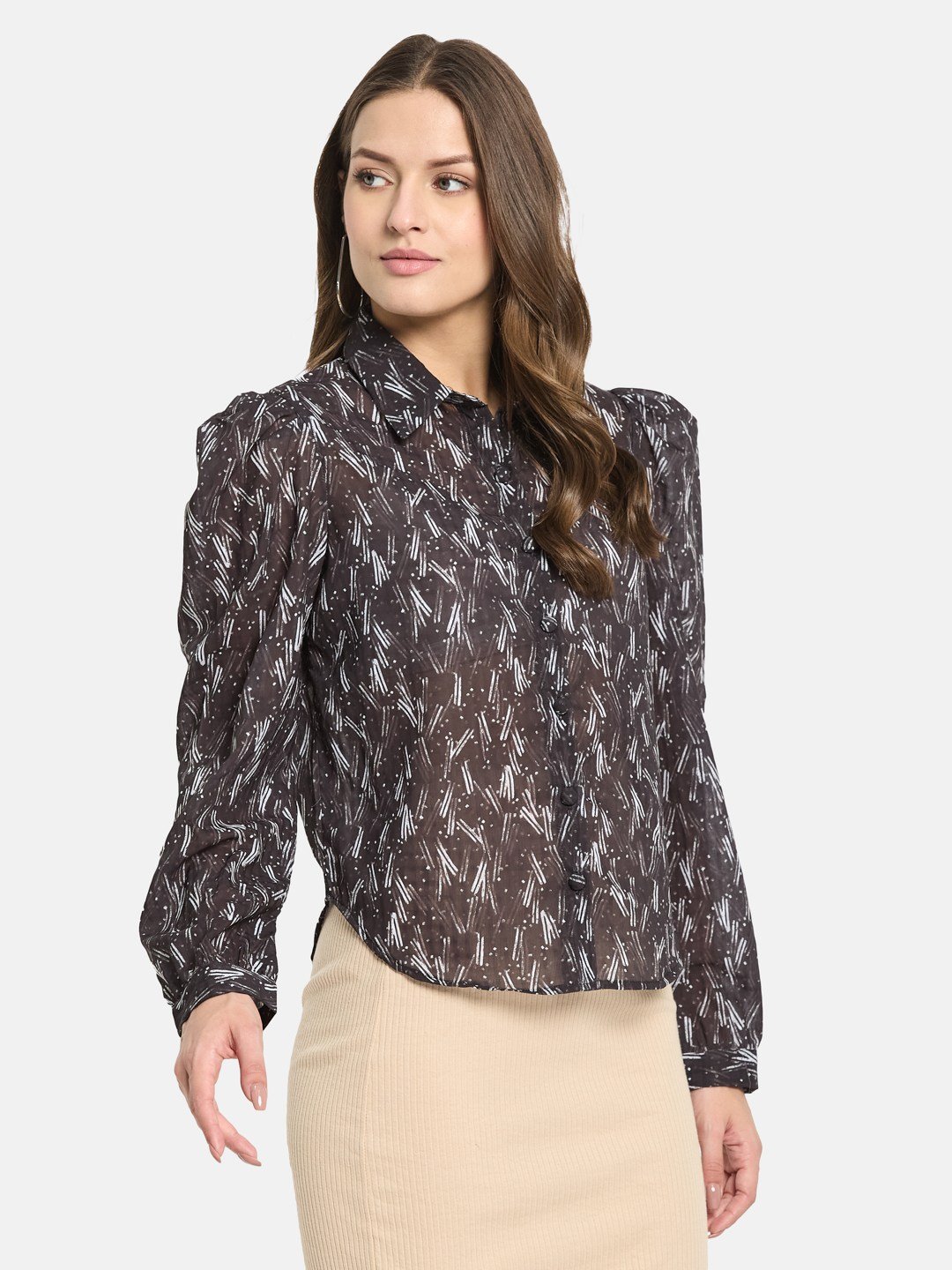METTLE Women Black Opaque Printed Casual Shirt