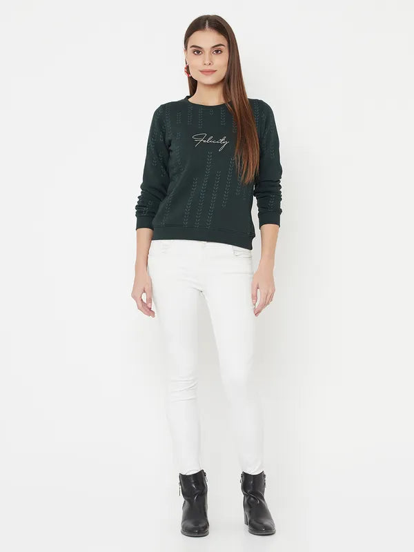 Mettle Women Green Printed Sweatshirt