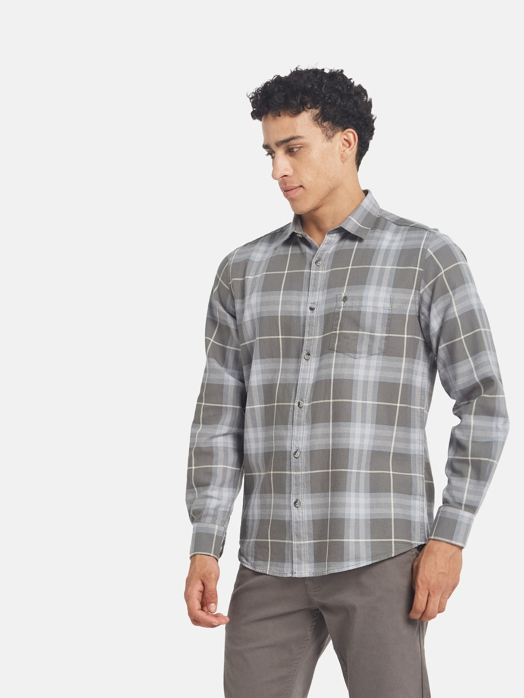 METTLE SS25 Checked Spread Collar Casual Cotton Shirt