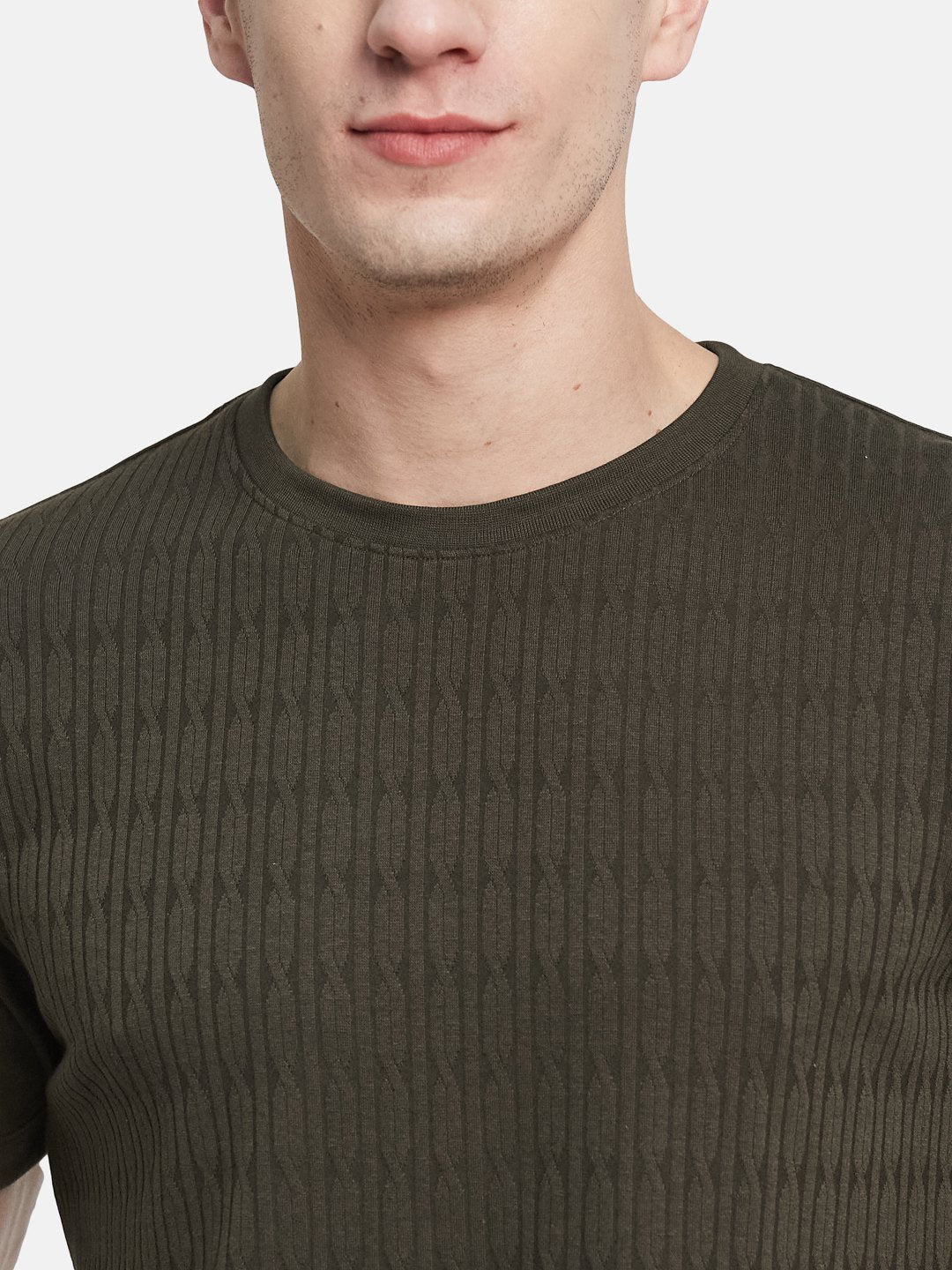 STRUCTURE ROUND NECK TRANSFER INTERLOCK T-SHIRT