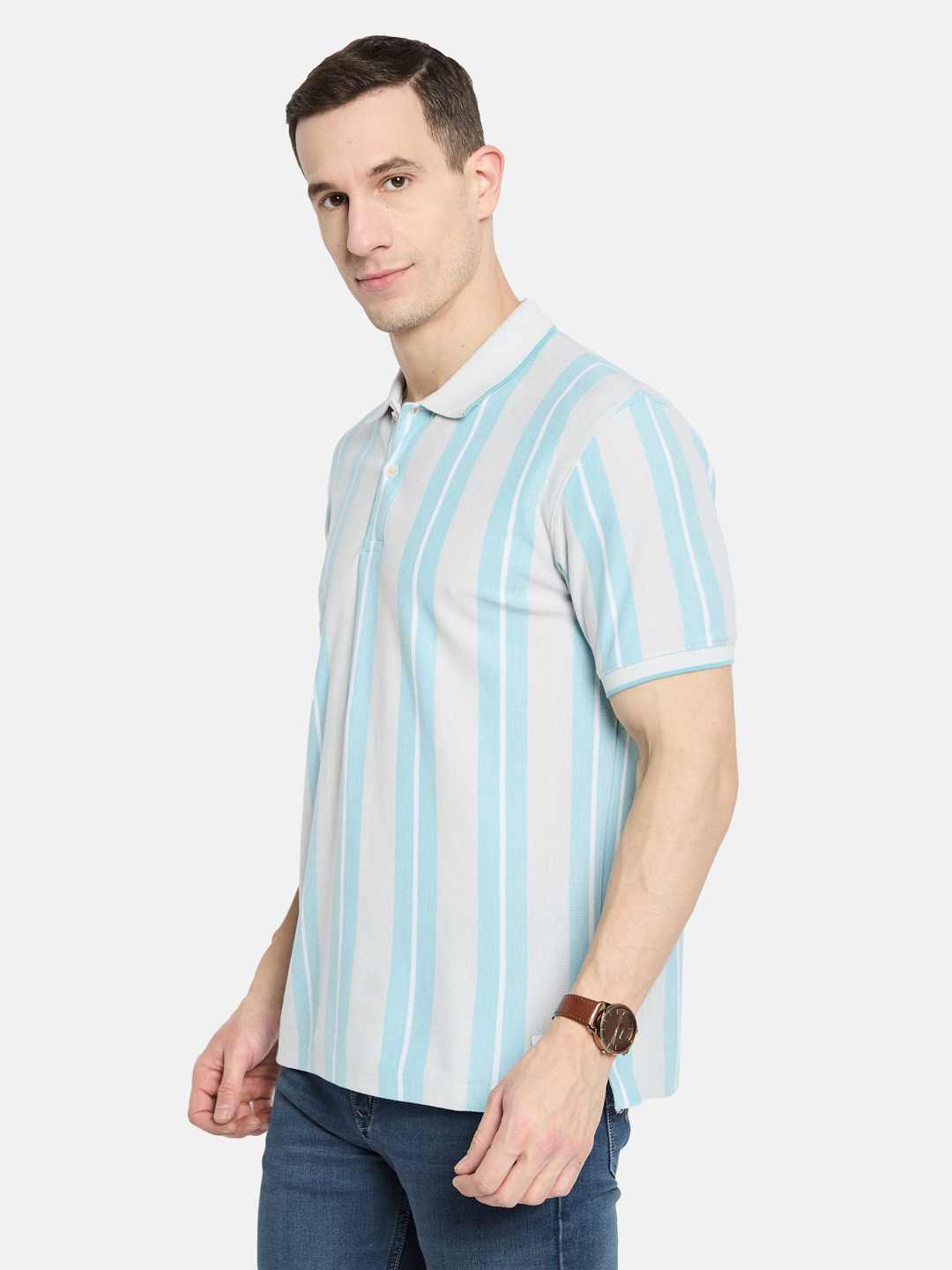 Octave Men Striped Polo Collar T-shirt