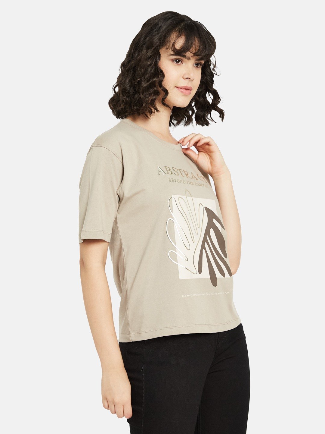 METTLE Women Graphic Printed Round Neck Cotton T-shirt