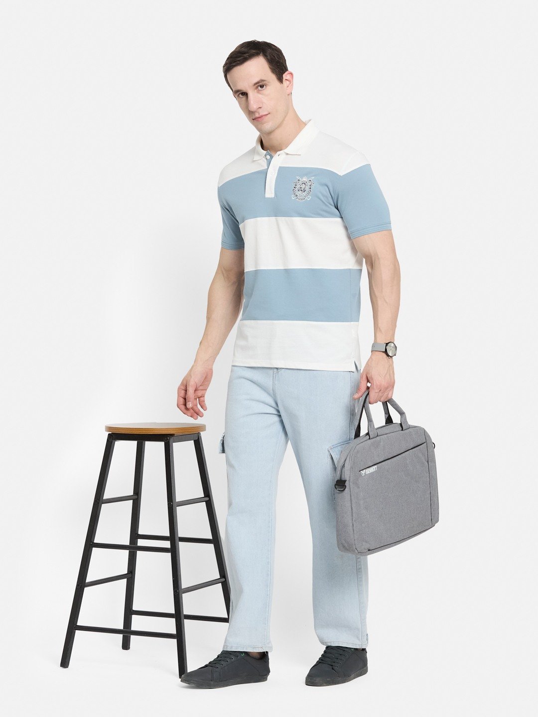 COLOUR BLOCKED CUTN SEW STRIPE EMBROIDED APPLIQUE  T-SHIRT
