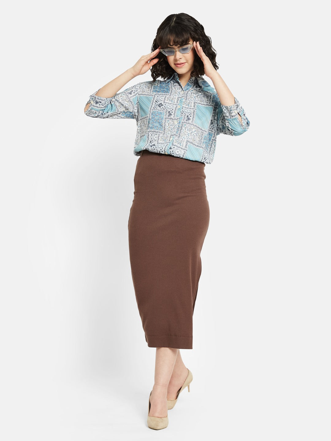 METTLE Women Ethnic Motifs Printed Spread Collar Cotton Casual Shirt