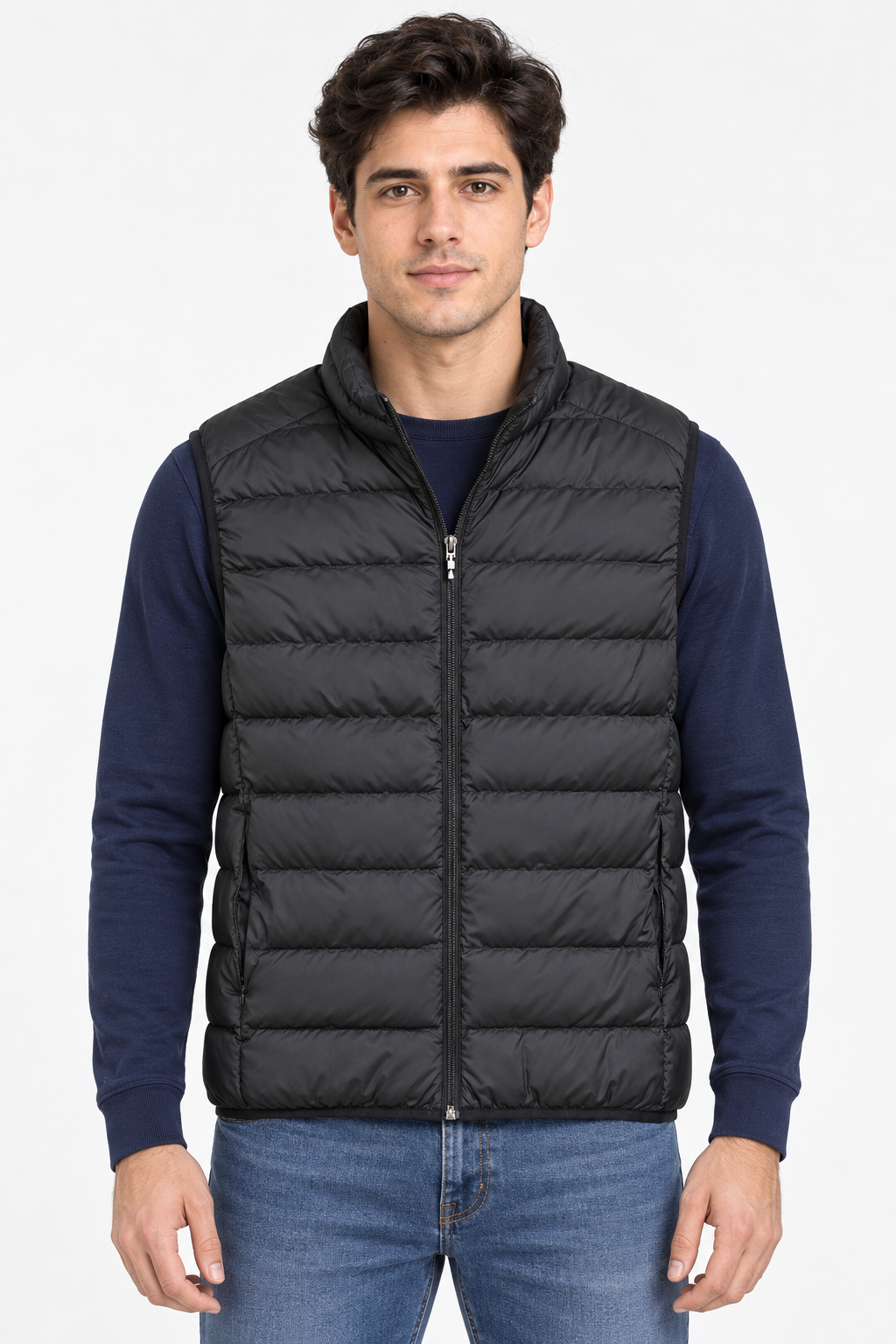Men’s Black Ultra-Light Puffer Gilet – Woven Regular Fit Sleeveless Winter Jacket