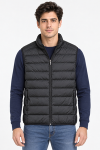 Men’s Black Ultra-Light Puffer Gilet – Woven Regular Fit Sleeveless Winter Jacket