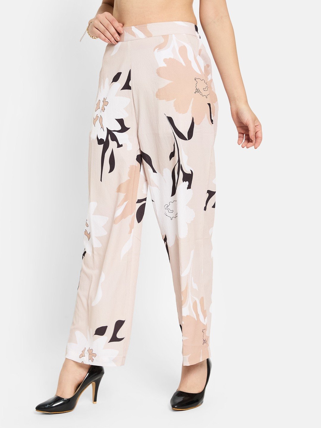 METTLE Women Printed Cotton Regular Fit Mid-Rise Regular Trousers