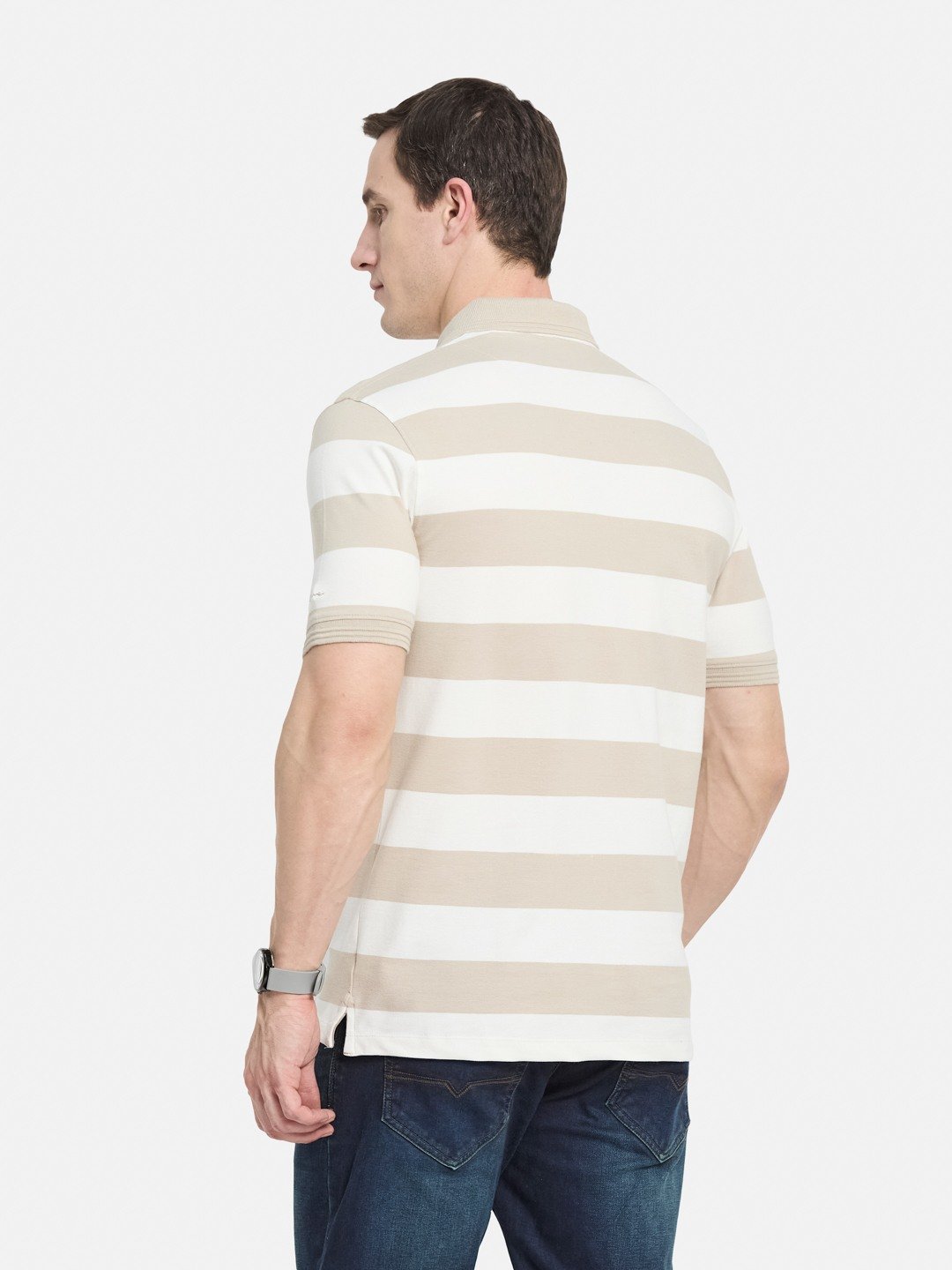 STRIPE POLO NECK PIQUE LYCRA  T-SHIRT