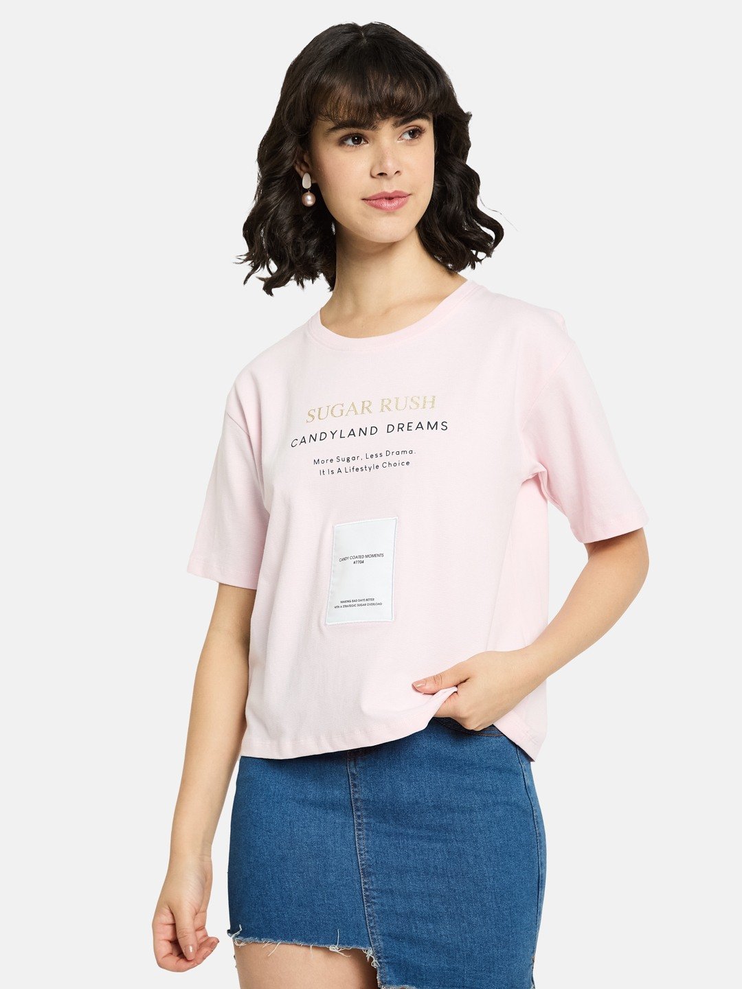 METTLE Women Typography Printed Round Neck Cotton T-shirt