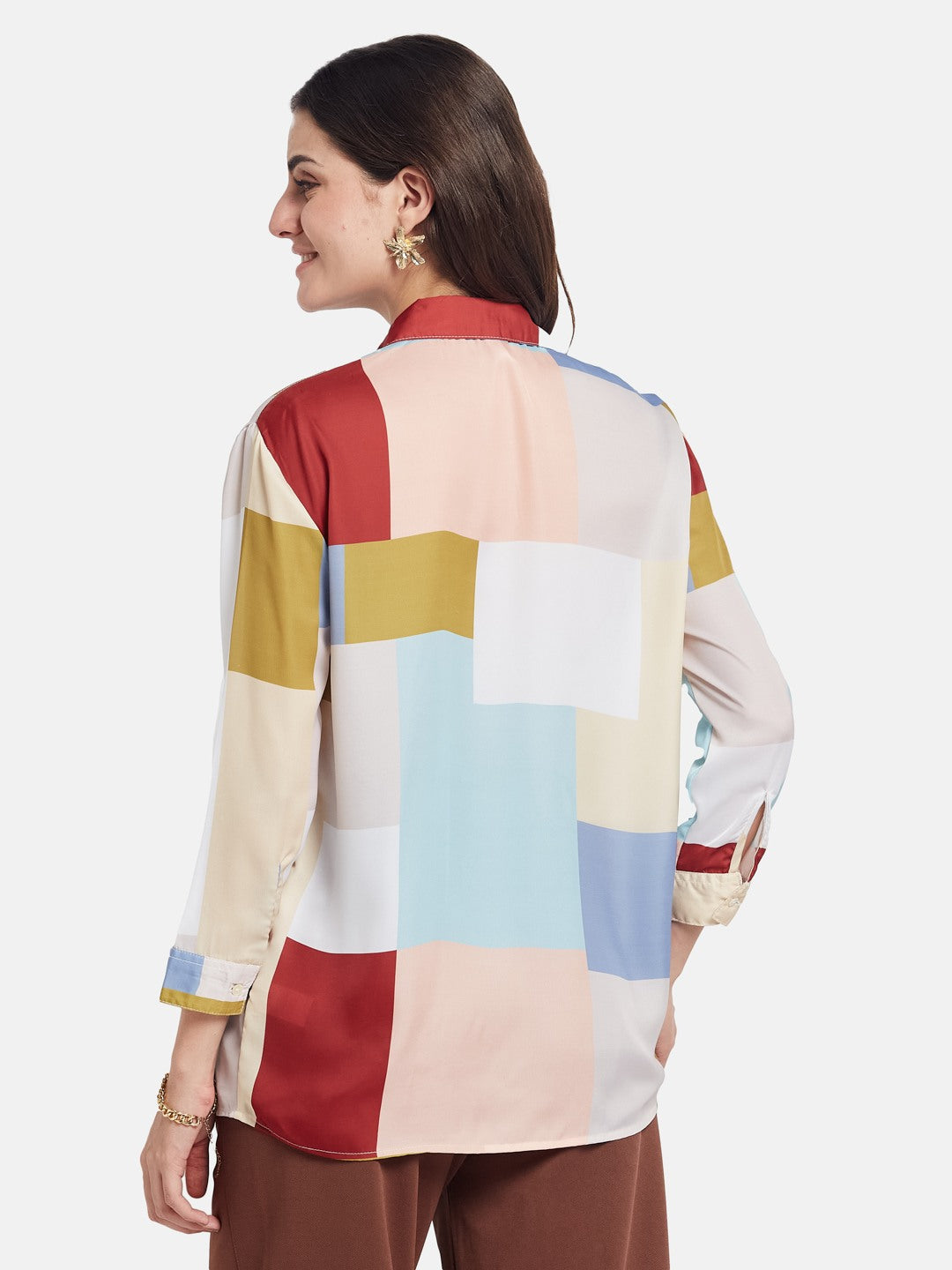 METTLE Women Colourblocked Cotton Shirt Style Top