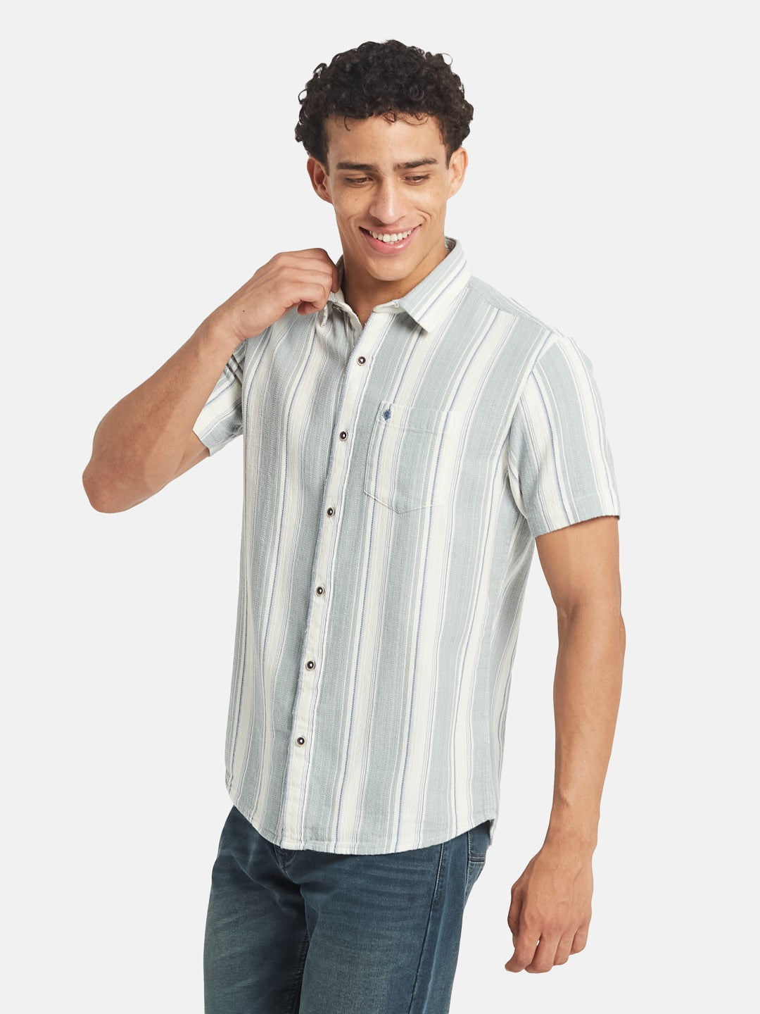 METTLE SS25 Vertical Striped Spread Collar Cotton Casual Shirt