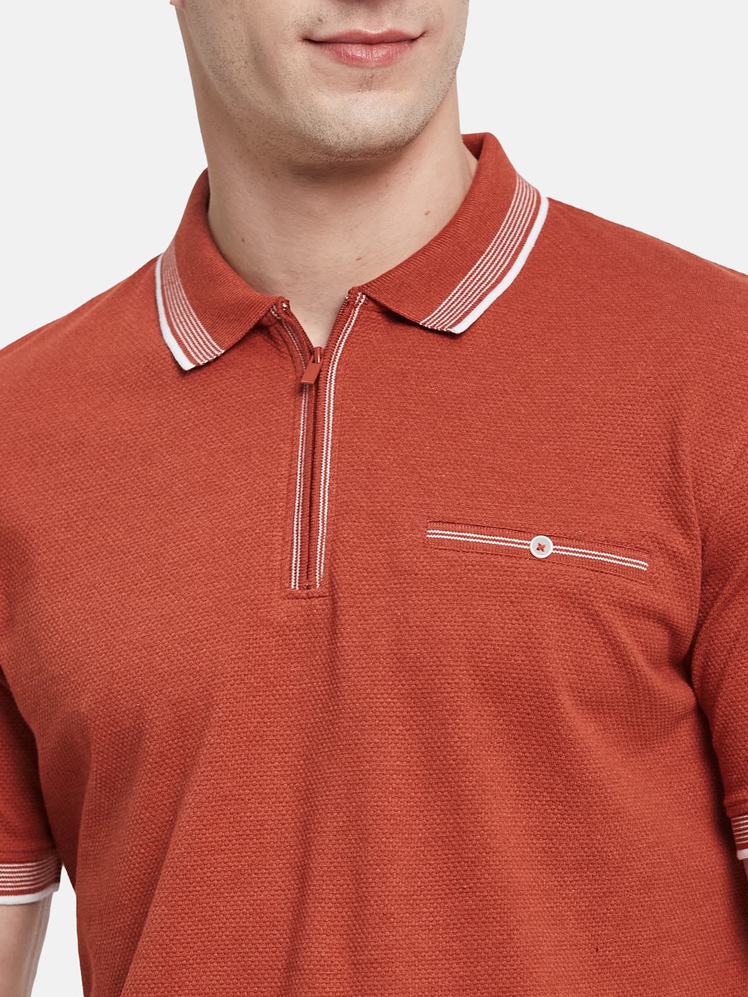 SOLID HALF-ZIP  POLO NECK POPCORN KNIT T-SHIRT