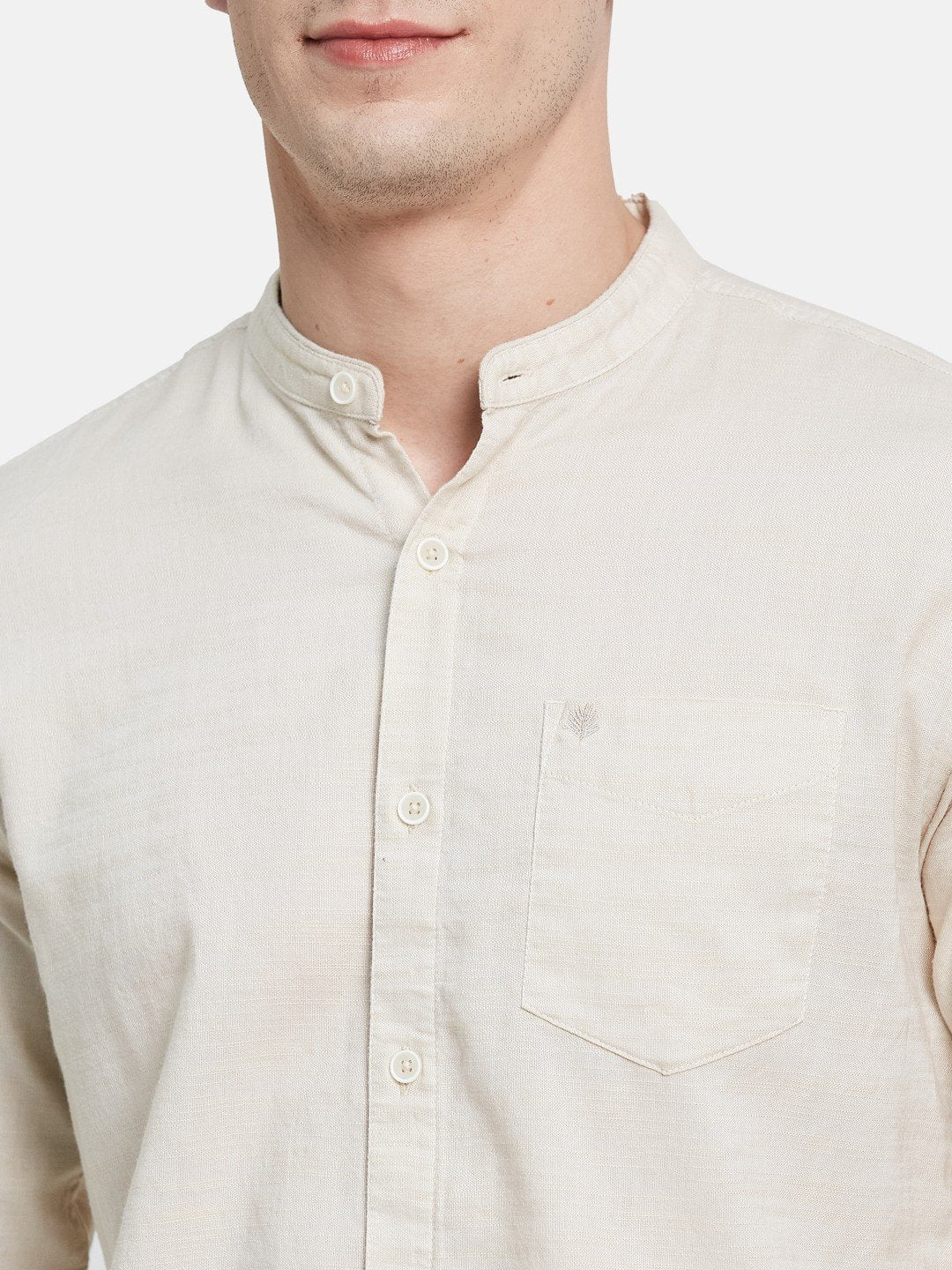 METTLE Men Band Collar Solid Cotton Casual Shirt